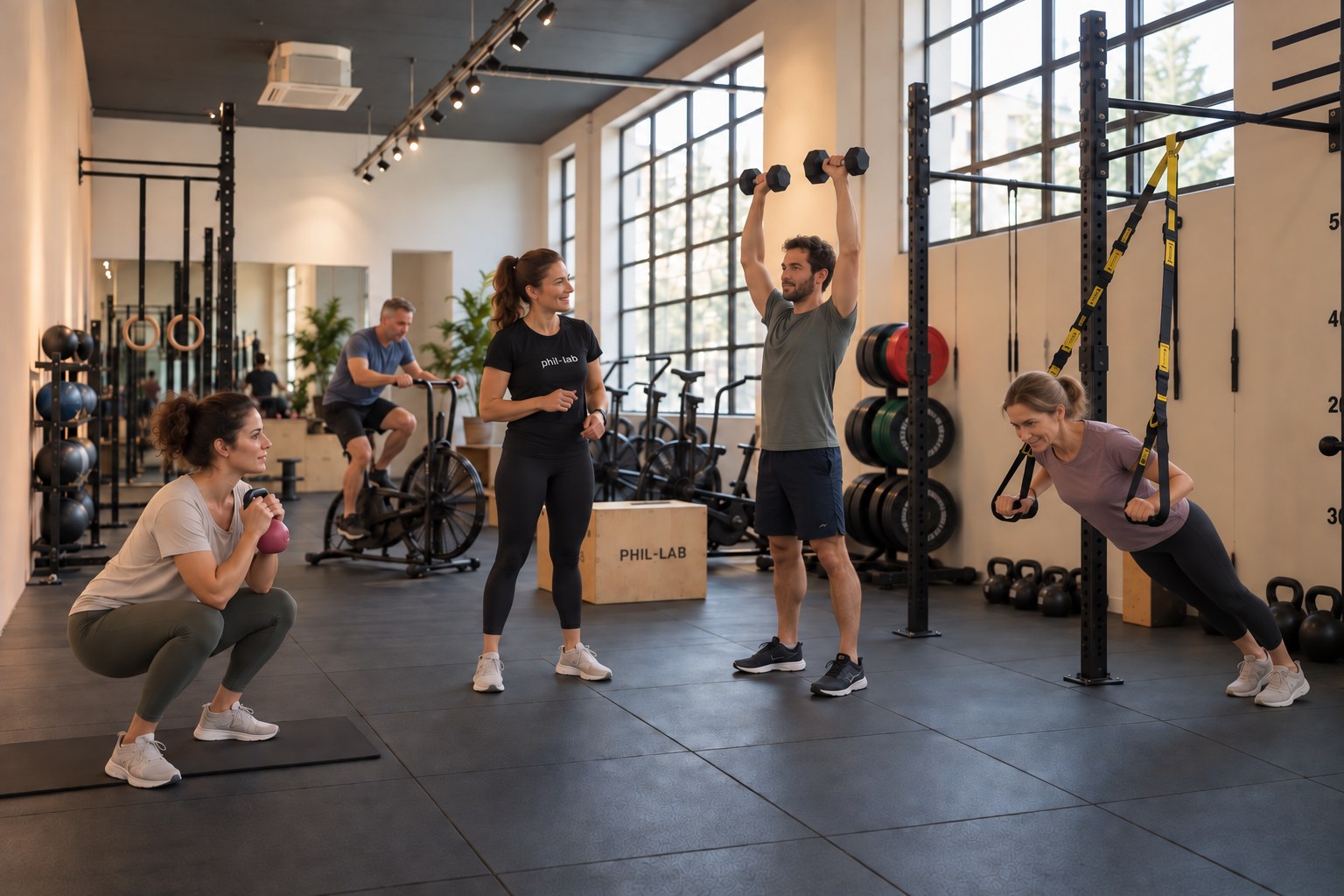Small group di functional training guidato dall'istruttrice Phil Lab